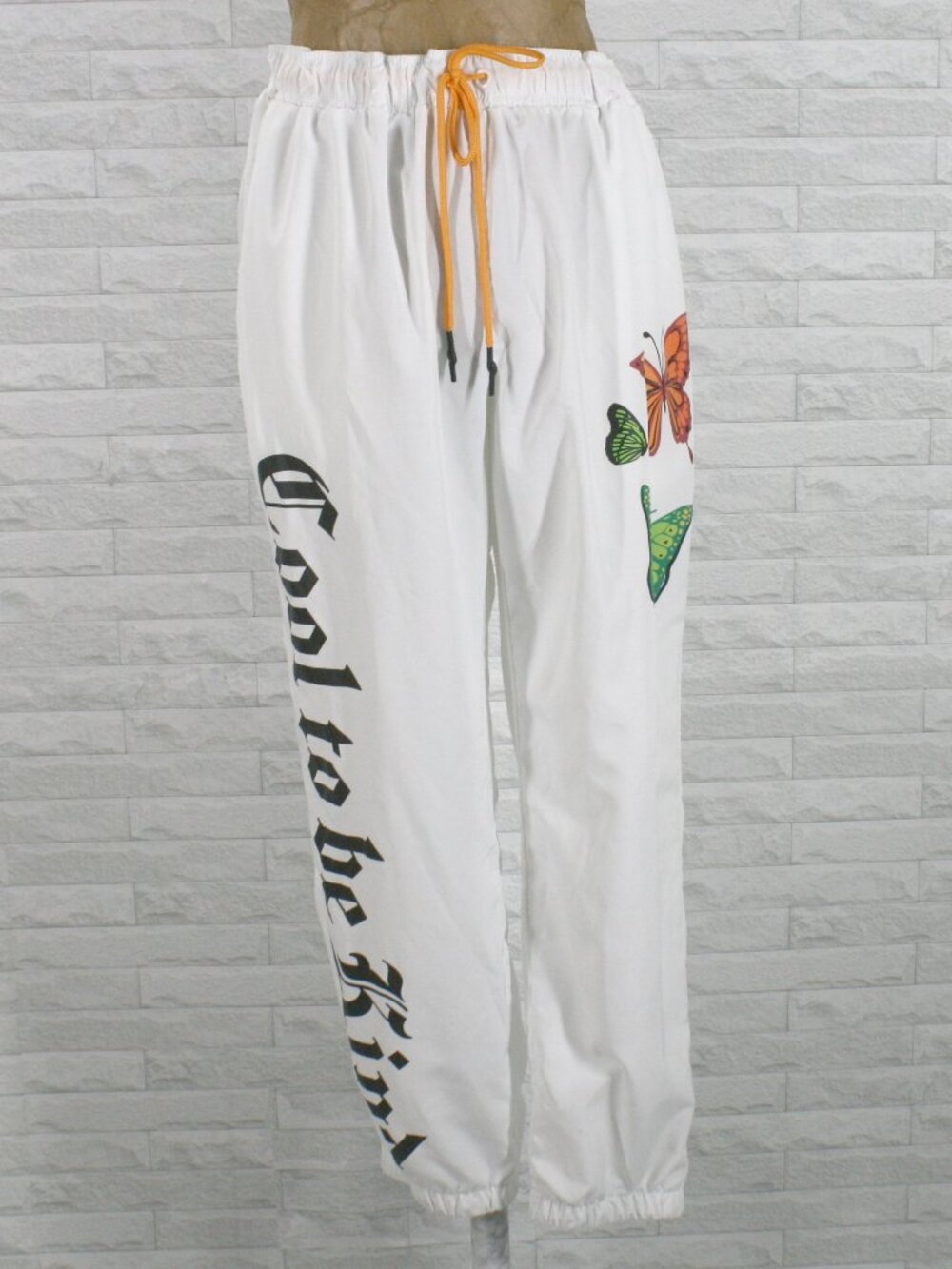 Joggers Pants Cool To Be Kind Lightweight Drawstring Oversized Butterfly White - Picture 1 of 13